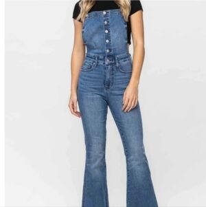 Judy Blue Tummy Control Flare Overall Women's Blue Denim Overalls NWT